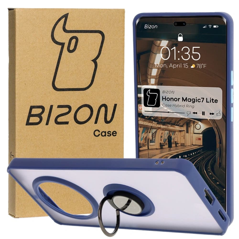 Bizon Case Hybrid Ring Honor Magic7 Lite smoky with a dark blue frame