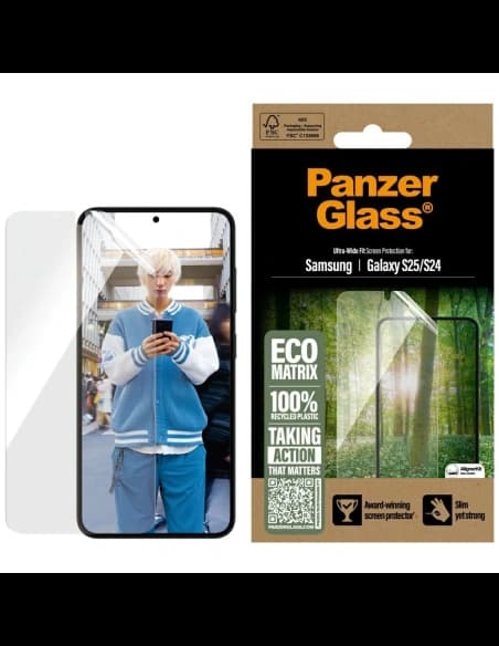 Tvrzené sklo PanzerGlass Eco Matrix Ultra-Wide Fit pro Samsung Galaxy S25