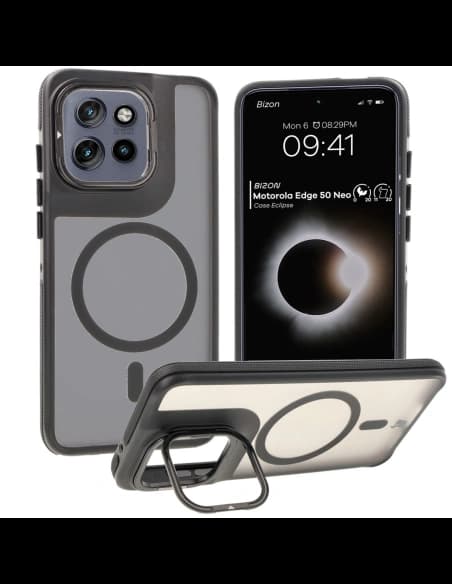 Bizon Case Eclipse Stand & Magnetic Motorola Edge 50 Neo rauchig mit einem schwarzen Rahmen