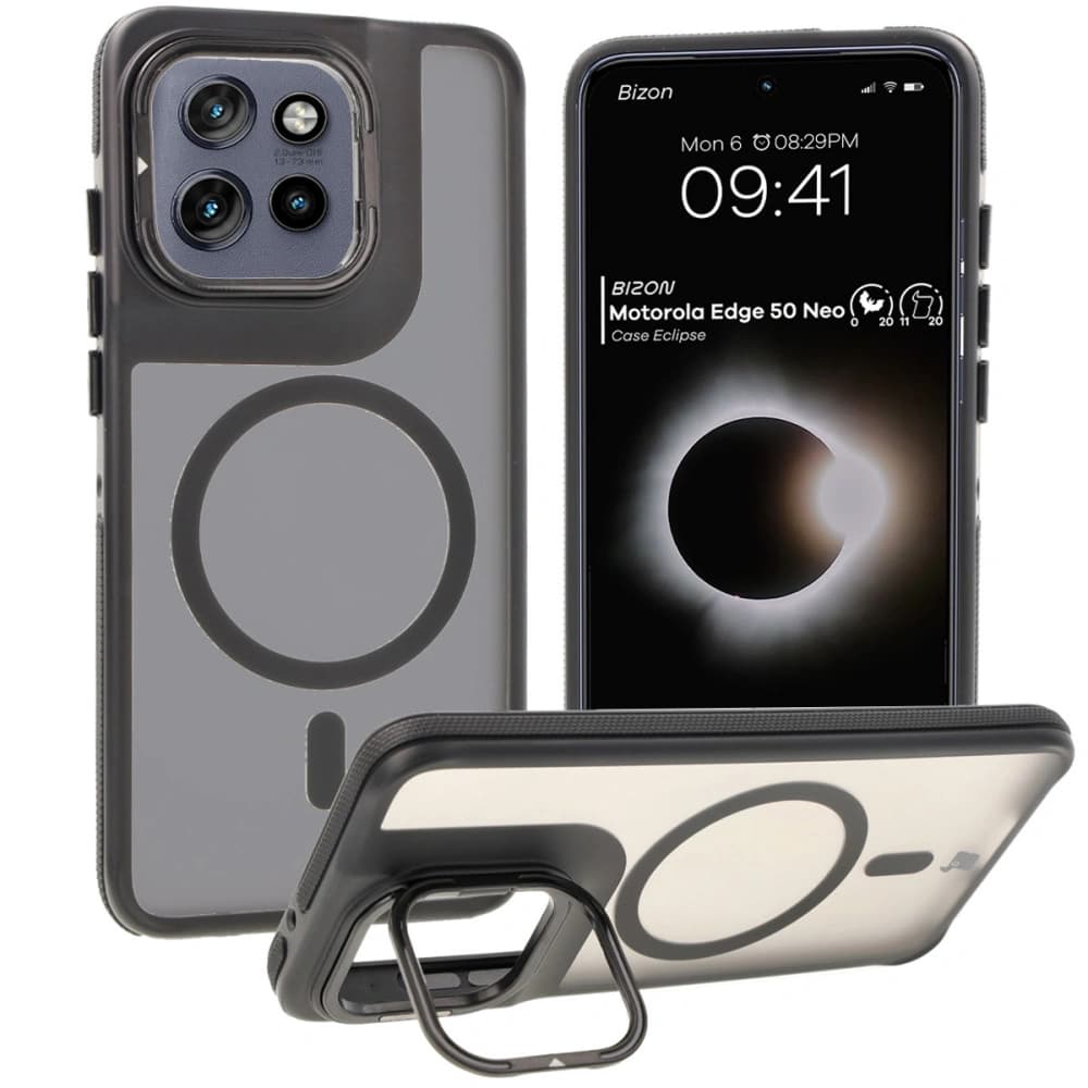 Bizon Case Eclipse Stand & Magnetic Motorola Edge 50 Neo rauchig mit einem schwarzen Rahmen - 1