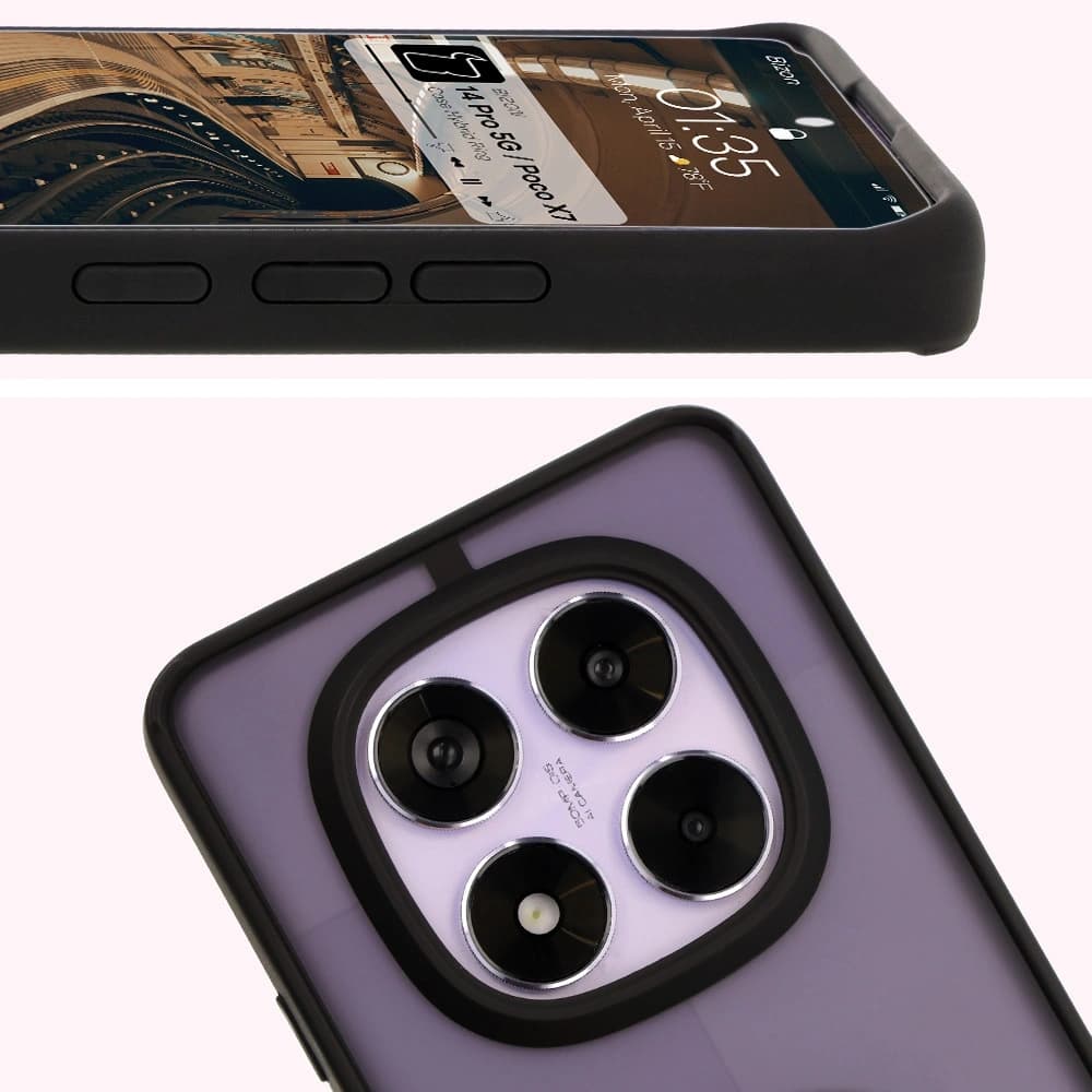 Etui s úchytem na prst Bizon Case Hybrid Ring pro Xiaomi Redmi Note 14 Pro 5G / Poco X7 kouřové s černým rámečkem - 3