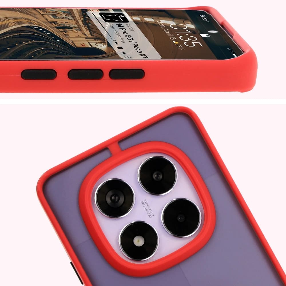 Etui s úchopem na prst Bizon Case Hybrid Ring do Xiaomi Redmi Note 14 Pro 5G / Poco X7 kouřové s červeným rámem - 3