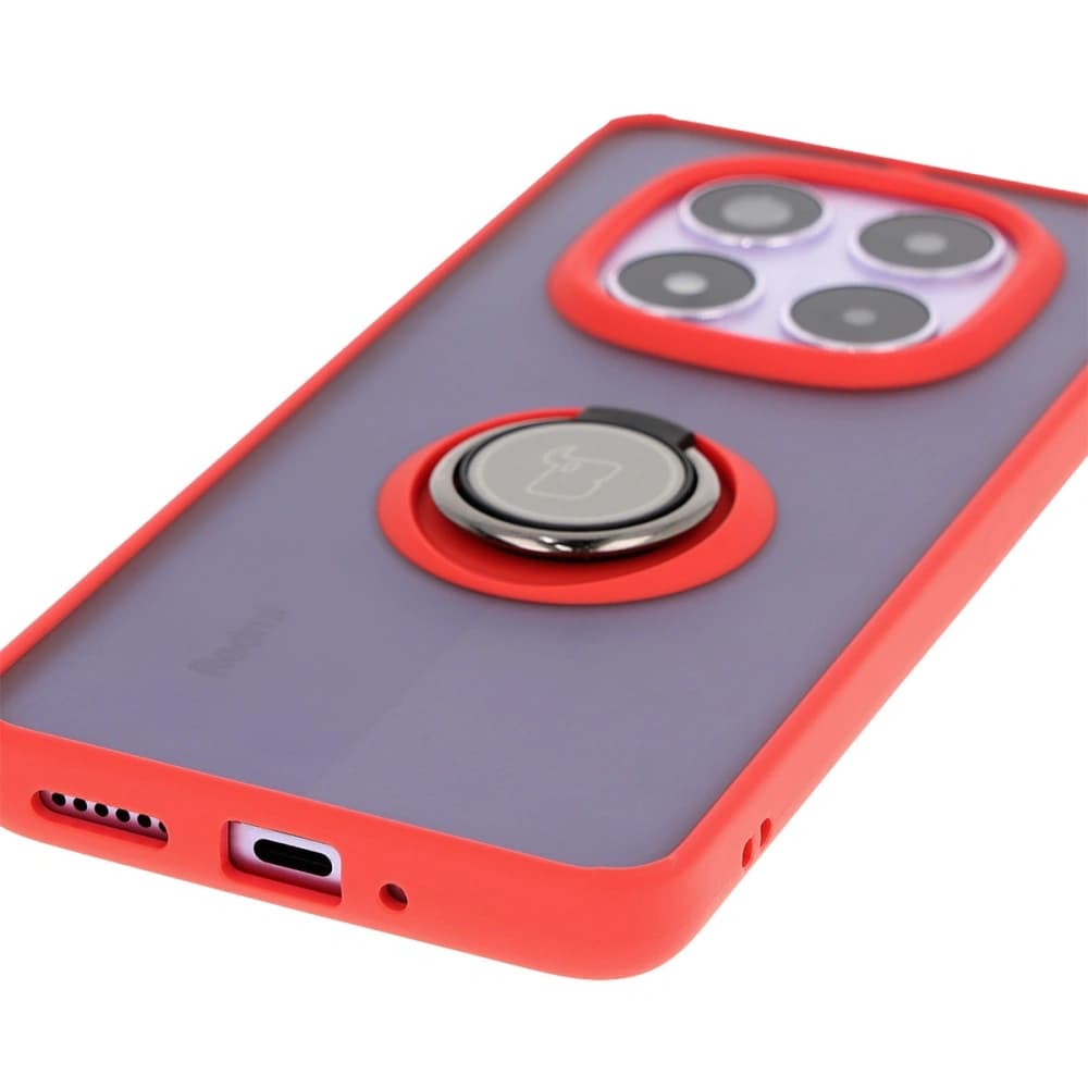 Etui s úchopem na prst Bizon Case Hybrid Ring do Xiaomi Redmi Note 14 Pro 5G / Poco X7 kouřové s červeným rámem - 5