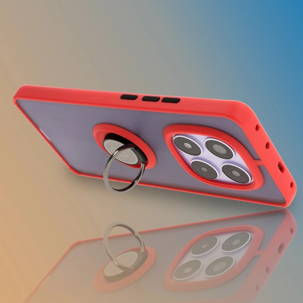 Etui s úchopem na prst Bizon Case Hybrid Ring do Xiaomi Redmi Note 14 Pro 5G / Poco X7 kouřové s červeným rámem - 6