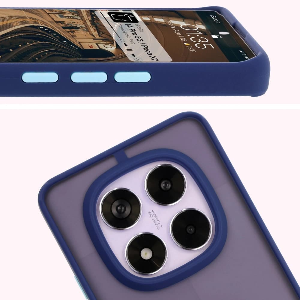 Etui s úchopem na prst Bizon Case Hybrid Ring do Xiaomi Redmi Note 14 Pro 5G / Poco X7 kouřové s modrým rámečkem - 3