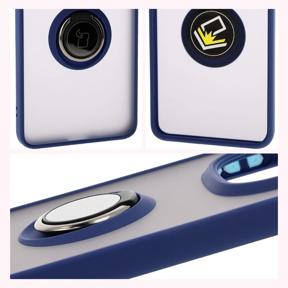 Etui s úchopem na prst Bizon Case Hybrid Ring do Xiaomi Redmi Note 14 Pro 5G / Poco X7 kouřové s modrým rámečkem - 4
