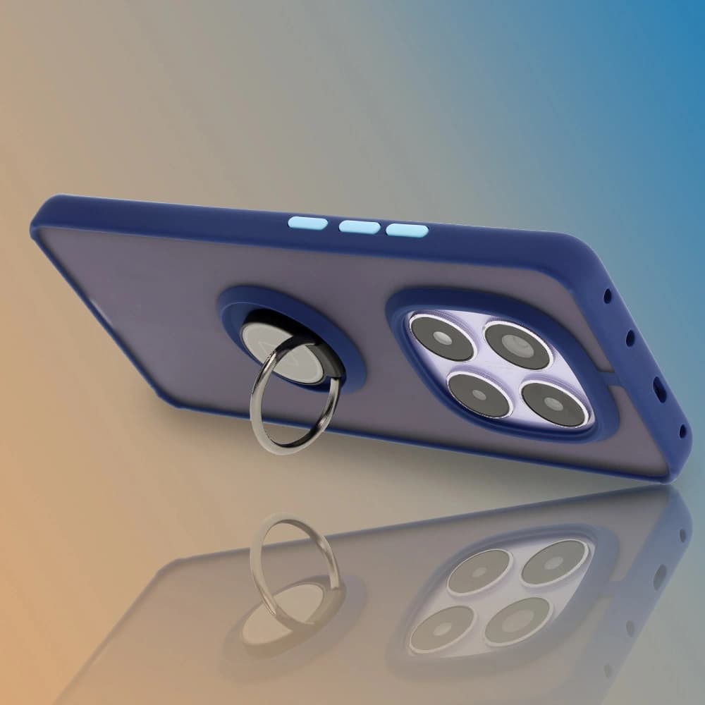 Etui s úchopem na prst Bizon Case Hybrid Ring do Xiaomi Redmi Note 14 Pro 5G / Poco X7 kouřové s modrým rámečkem - 6