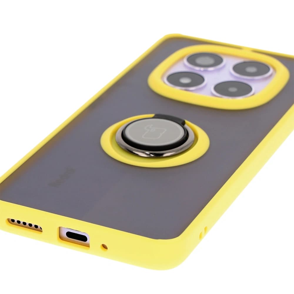 Etui s úchytem na prst Bizon Case Hybrid Ring do Xiaomi Redmi Note 14 Pro 5G / Poco X7 kouřové se žlutým rámem - 5