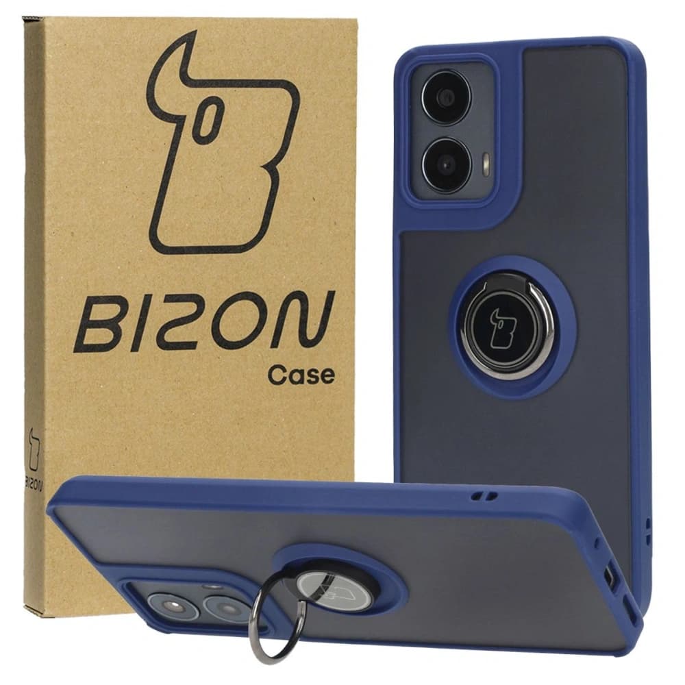 Bizon Case Hybrid Ring Motorola Moto G04 / G24 / G24 Power smoky with a dark blue frame