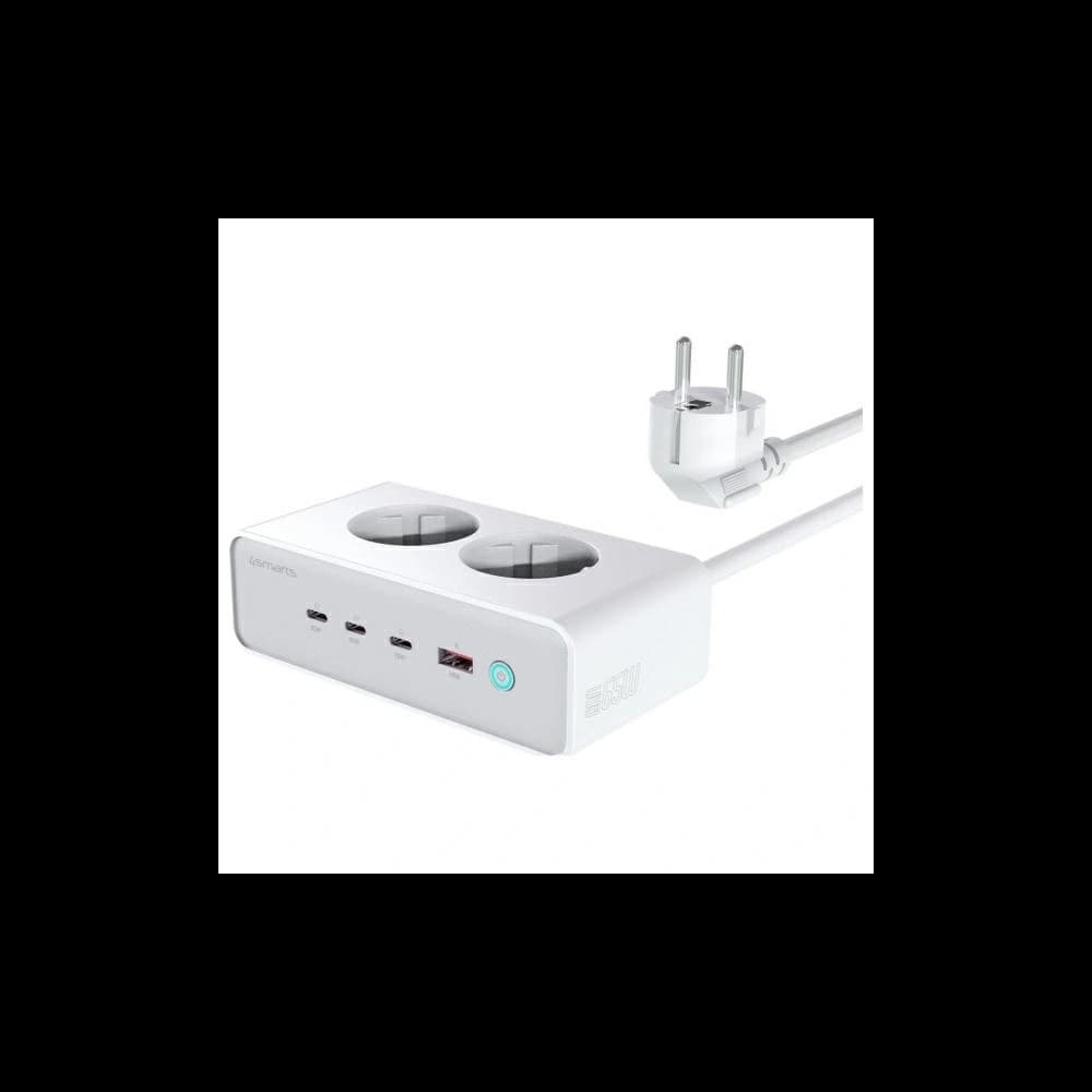 Cablu de extensie 4smarts 6in1 2xAC, USB-A, 3xUSB-C 65W GaN alb - 1