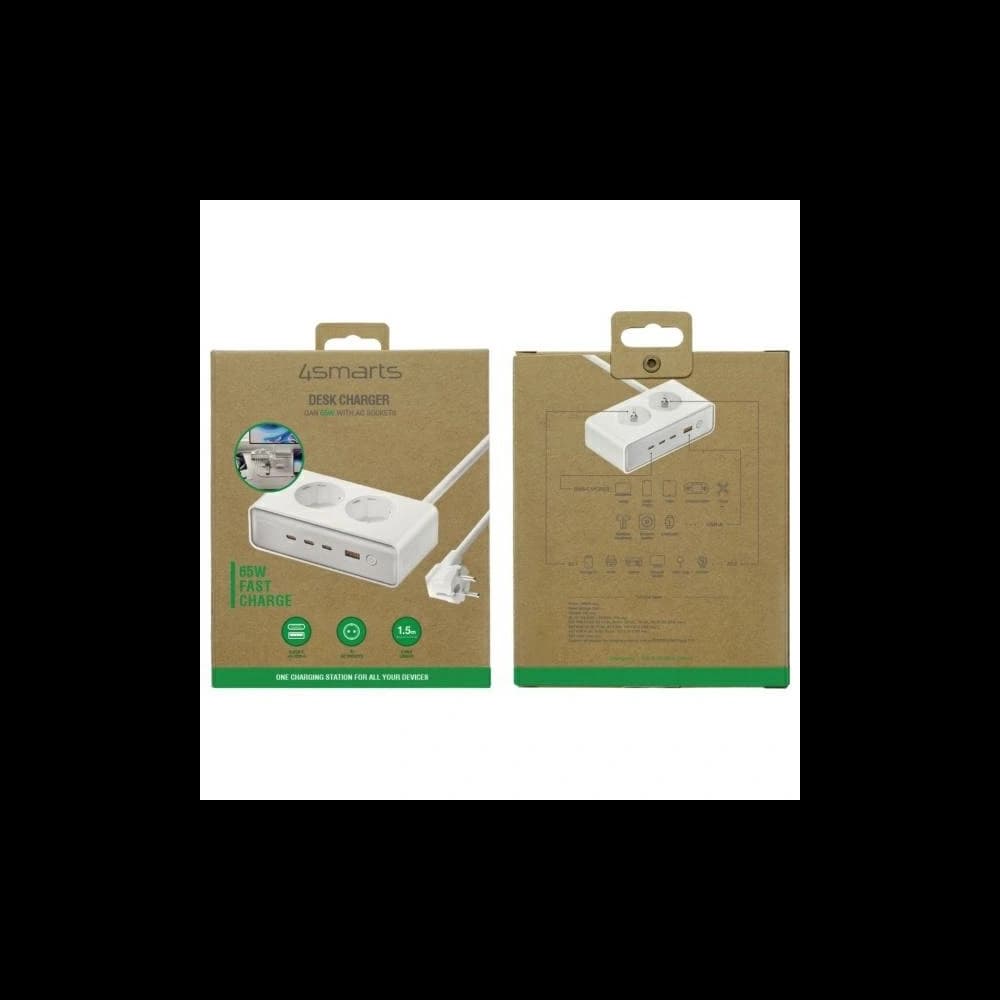 Cablu de extensie 4smarts 6in1 2xAC, USB-A, 3xUSB-C 65W GaN alb - 4