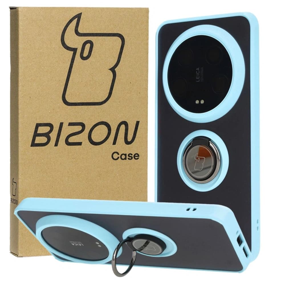 [OUTLET] Ujjgyűrűs Bizon Case Hybrid Ring tok Xiaomi 14 Ultra számára füstös színben, világoskék kerettel - 1