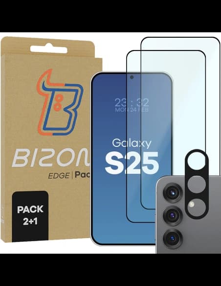 Bizon Edge 2 Pack 2x screen glass + 1x camera glass Samsung Galaxy S25