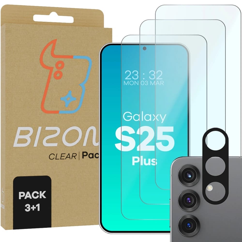 Bizon Clear 2 Pack 3x tvrzené sklo + 1x ochrana čočky Samsung Galaxy S25+ Plus - 1