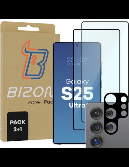Bizon Edge 2 Pack 2x Bildschirmglas + 1x Kameraglas Samsung Galaxy S25 Ultra