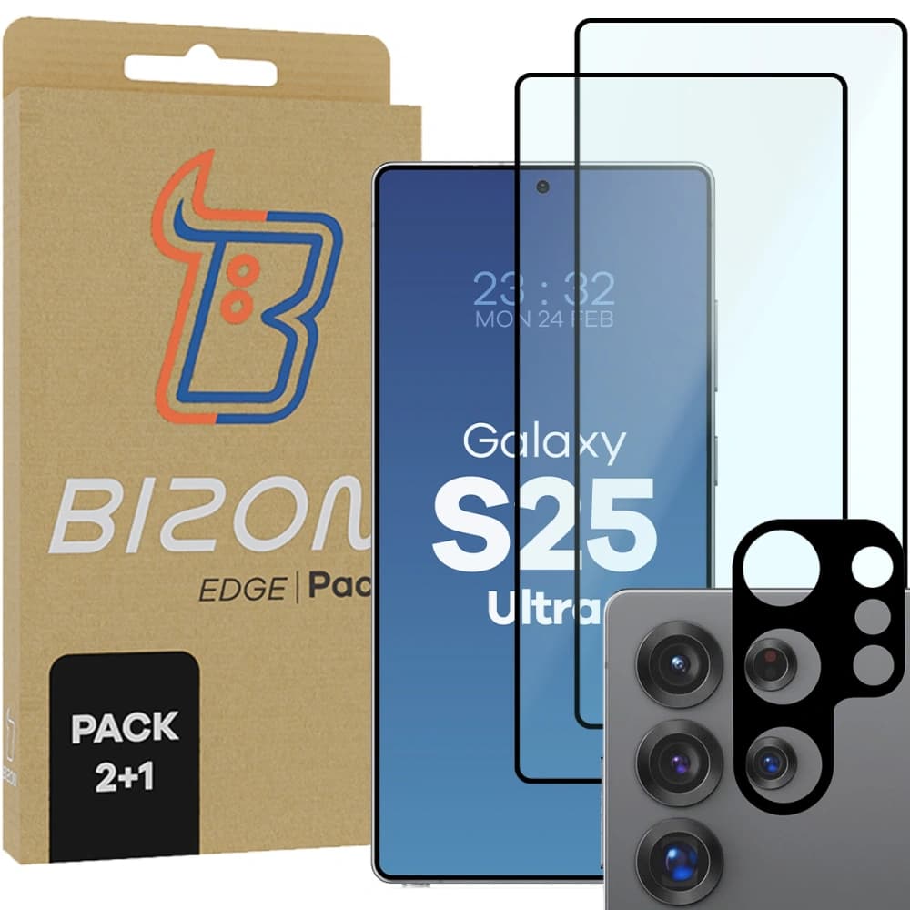 Bizon Edge 2 Pack 2x Bildschirmglas + 1x Kameraglas Samsung Galaxy S25 Ultra