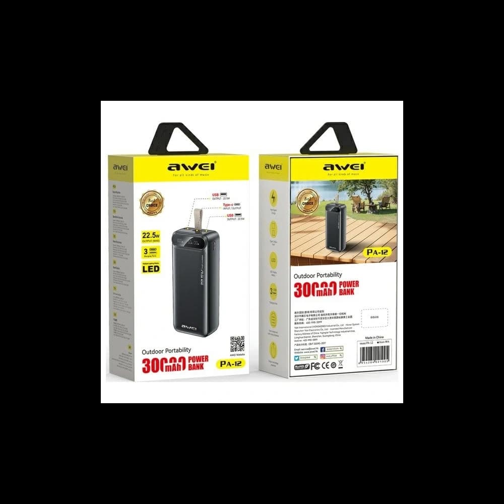 AWEI PA-12 30000mAh powerbank negru 22.5W - 2
