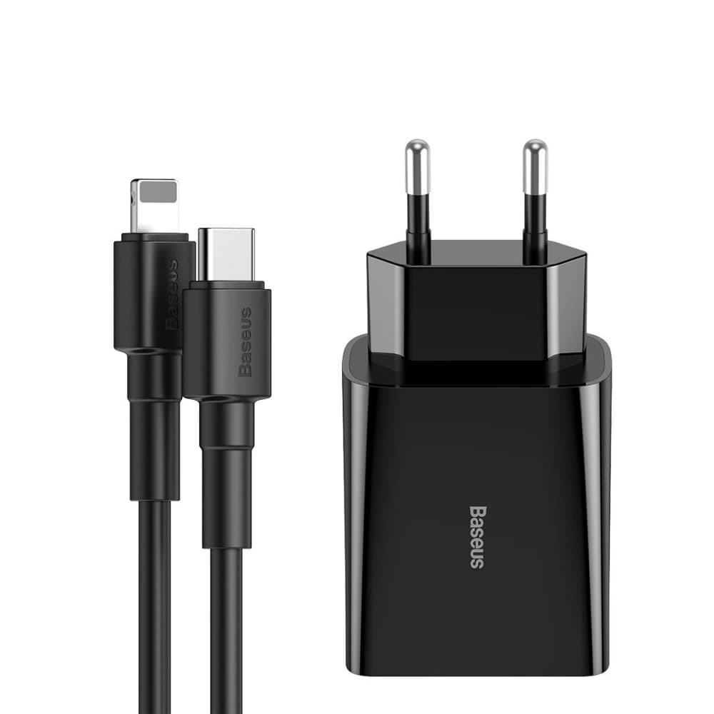 Baseus Ladegerät USB Typ C Power Delivery 18W 3A + USB Typ C - Lightning Kabel 2.4A 1m schwarz - 1