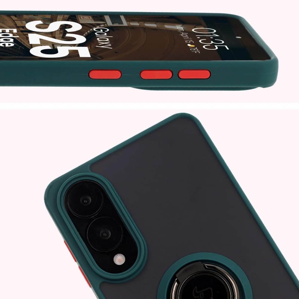 Bizon Case Hybrid Ring Samsung Galaxy S25 Edge smoky with a dark green frame - 3