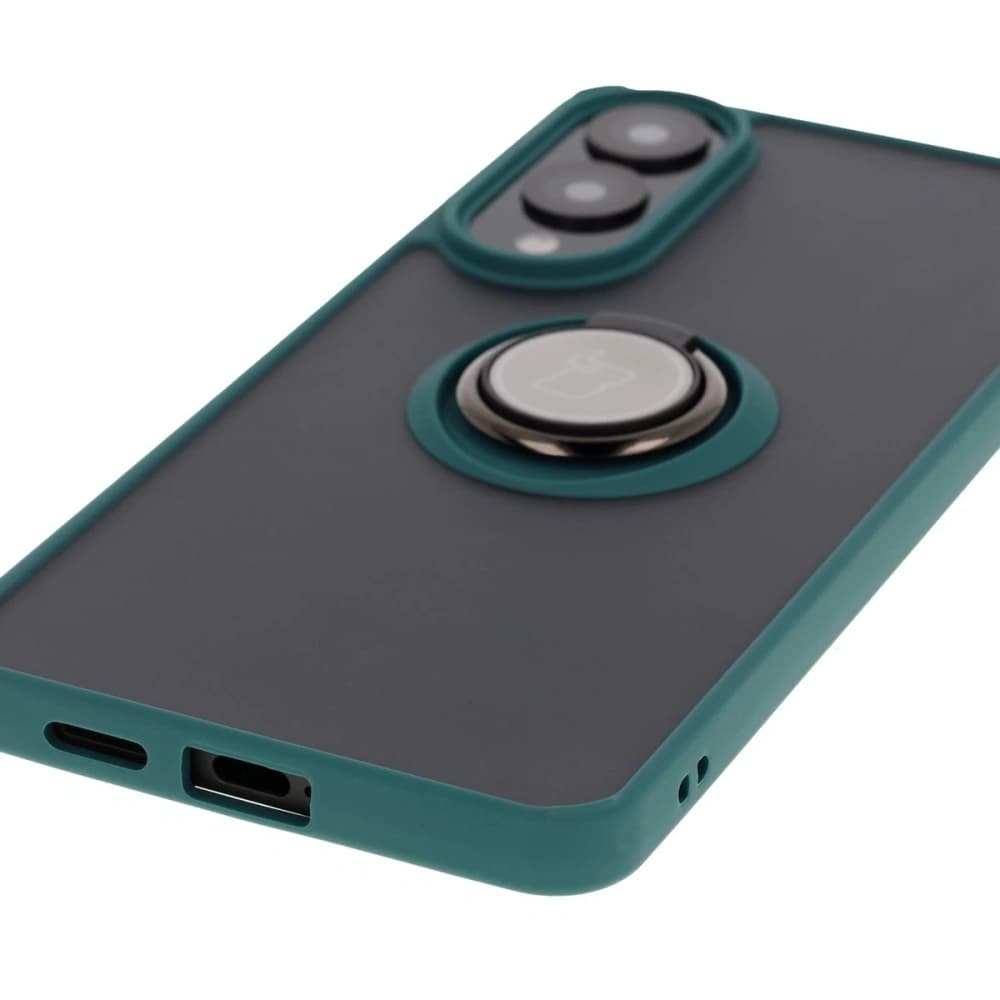 Bizon Case Hybrid Ring Samsung Galaxy S25 Edge smoky with a dark green frame - 5