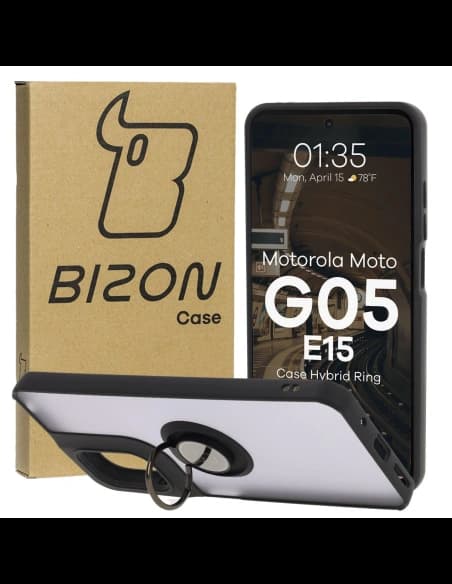 Bizon Case Hybrid Ring Motorola Moto G05 / E15 fumuriu cu un cadru negru