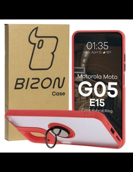 Bizon Case Hybrid Ring Motorola Moto G05 / E15 fumuriu cu un cadru roșu