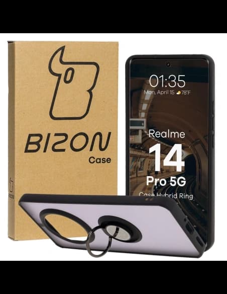 Bizon Case Hybrid Ring Realme 14 Pro 5G fumuriu cu un cadru negru