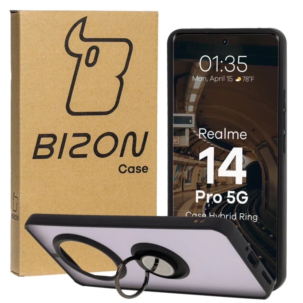 Bizon Case Hybrid Ring Realme 14 Pro 5G fumuriu cu un cadru negru - 1