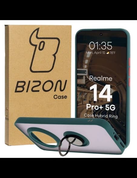 Bizon Case Hybrid Ring Realme 14 Pro Plus 5G rauchig mit einem dunkelgrünen Rahmen