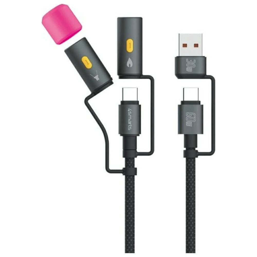 4smarts Explorer 4in1 USB-C / USB-A, USB-C Feuerzeug, Taschenlampe 60W 1m schwarz - 1