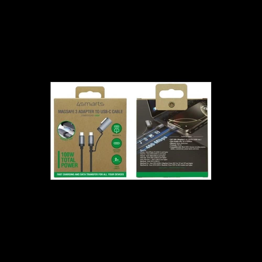 4smarts Explorer ComboCord USB-C / USB-C, MagSafe 100W 2m schwarz - 3