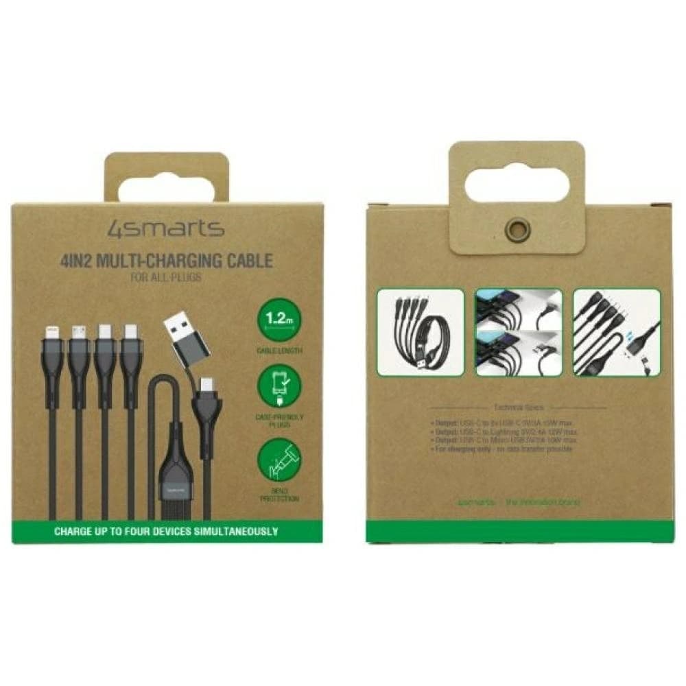 4smarts 4in1 USB-C, USB-A / 2xUSB-C, Micro-USB, Lightning 1,2m schwarz - 5