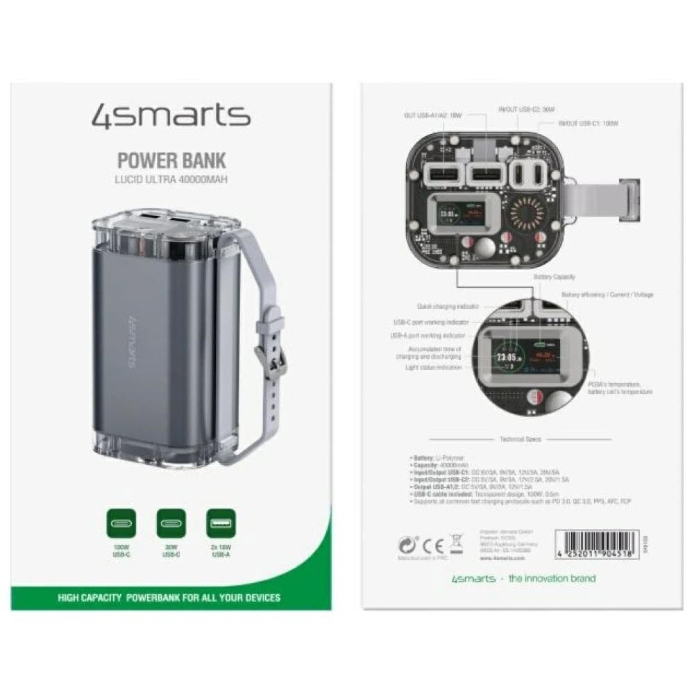 4smarts Lucid Ultra 40000mAh Powerbank 100W 2xUSB-A, 2xUSB-C IP67 szürke - 5