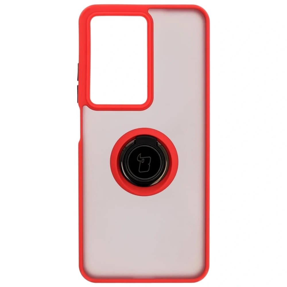 Etui z uchwytem na palec Bizon Case Hybrid Ring do Realme C75 4G / 14x 5G, przydymione z czerwoną ramką - 2