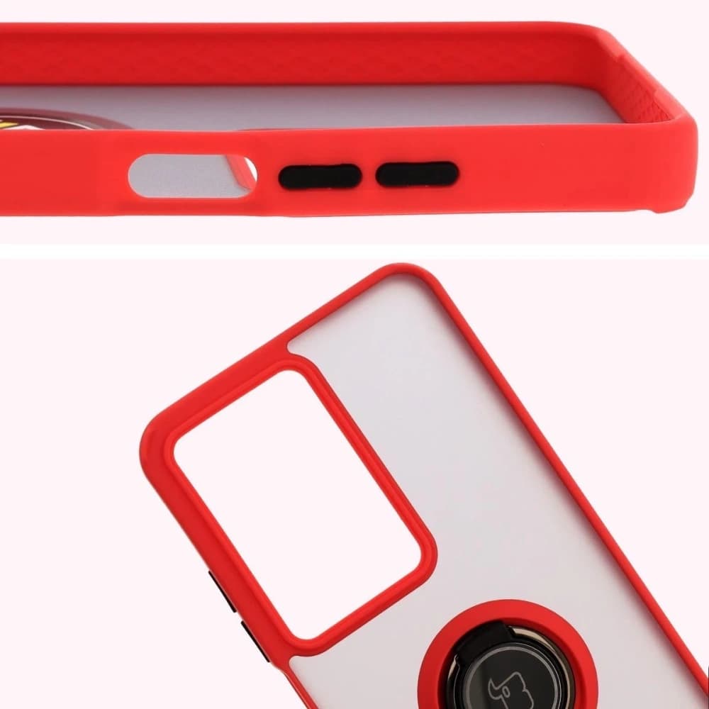 Etui z uchwytem na palec Bizon Case Hybrid Ring do Realme C75 4G / 14x 5G, przydymione z czerwoną ramką - 3