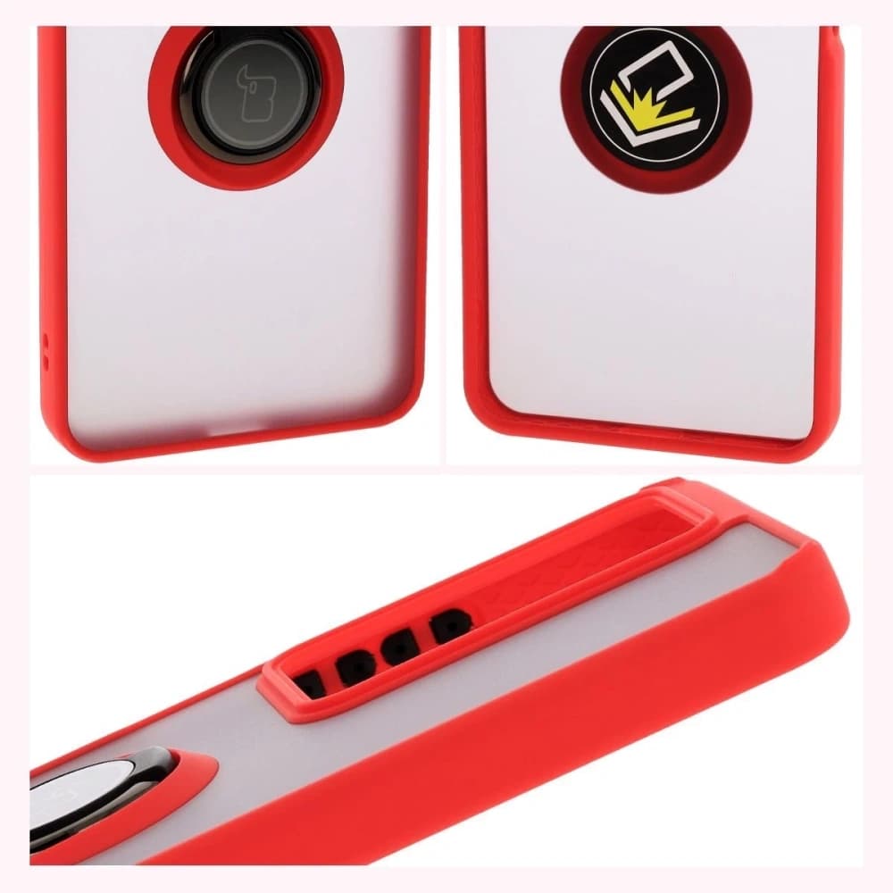 Etui z uchwytem na palec Bizon Case Hybrid Ring do Realme C75 4G / 14x 5G, przydymione z czerwoną ramką - 4