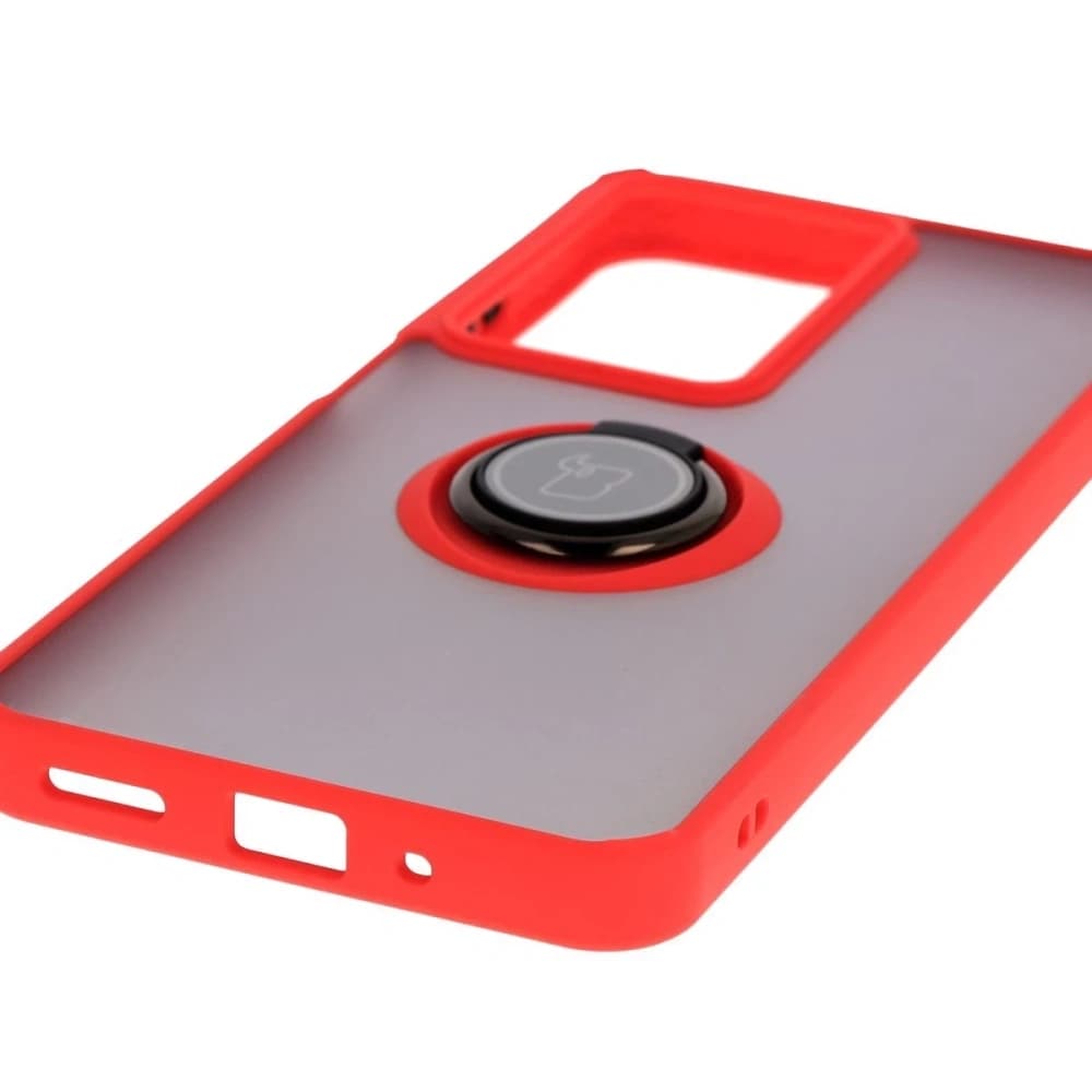 Etui z uchwytem na palec Bizon Case Hybrid Ring do Realme C75 4G / 14x 5G, przydymione z czerwoną ramką - 5