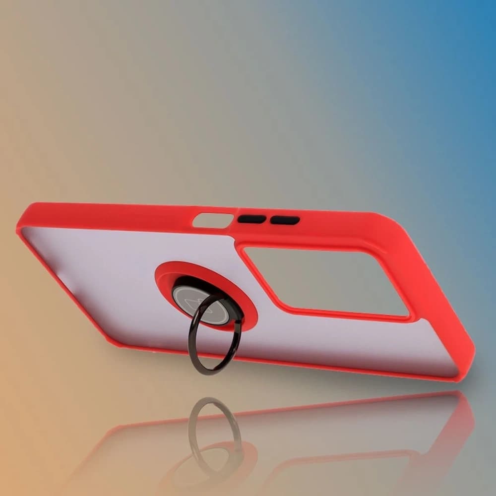 Etui z uchwytem na palec Bizon Case Hybrid Ring do Realme C75 4G / 14x 5G, przydymione z czerwoną ramką - 6