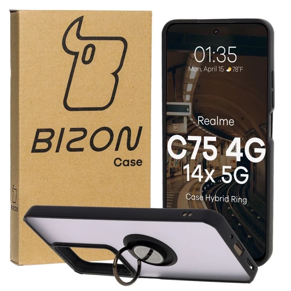 Bizon Case Hybrid Ring Realme C75 4G / 14x 5G fumuriu cu un cadru negru - 1