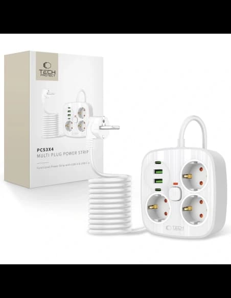 Listwa zasilająca Tech-Protect PCS3X4 Power Strip 2xUSB-A, 2xUSB-C, 3xSocket AC 200cm White