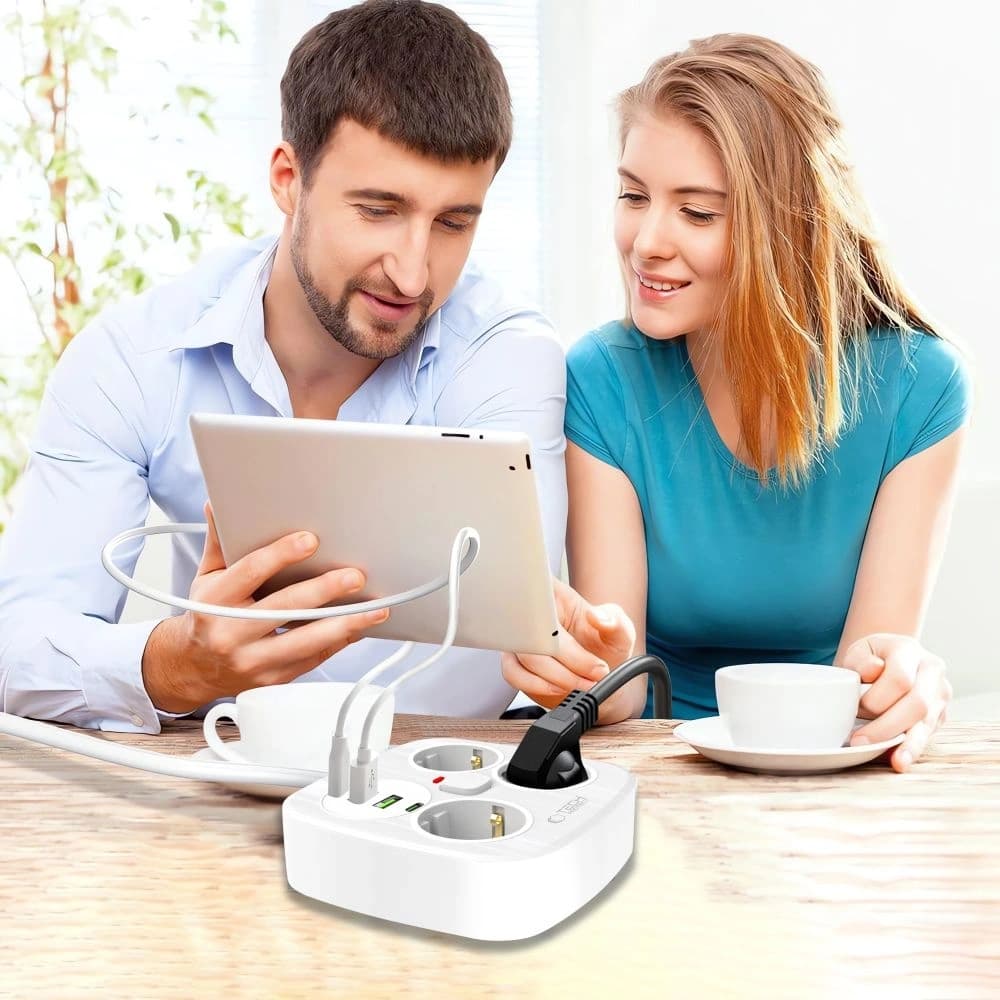 Tech-Protect PCS3X4 Napájecí prodlužovačka 2xUSB-A, 2xUSB-C, 3xZásuvka AC 200cm Bílá - 6