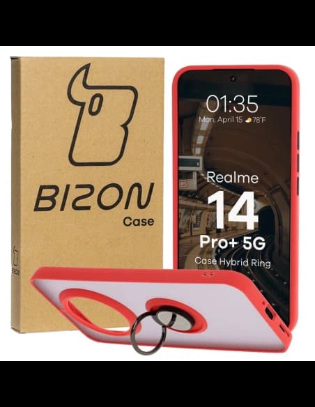 Bizon Case Hybrid Ring Realme 14 Pro+ Plus 5G rauchig mit rotem Rahmen
