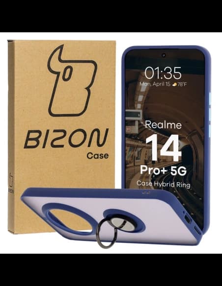 Bizon Case Hybrid Ring Realme 14 Pro+ Plus 5G rauchig mit einem marineblauen Rahmen