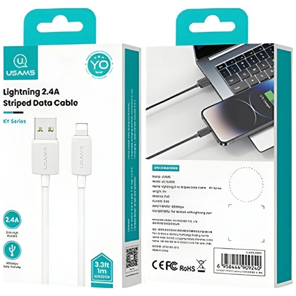 USAMS KY Sorozat US-SJ689 2.4A USB-A / Lightning kábel 1m fehér - 8