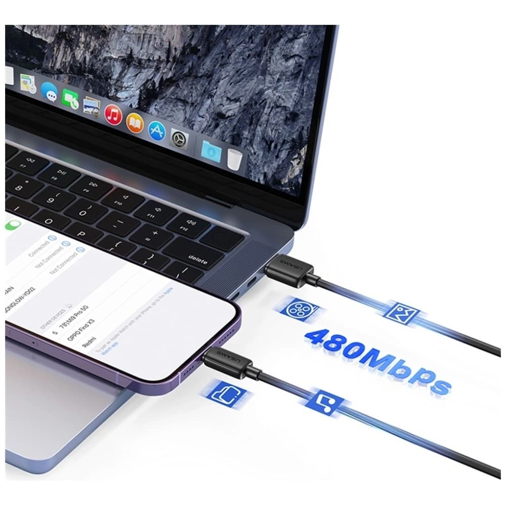 USAMS KY Sorozat US-SJ689 2.4A USB-A / Lightning kábel 1m fekete - 7