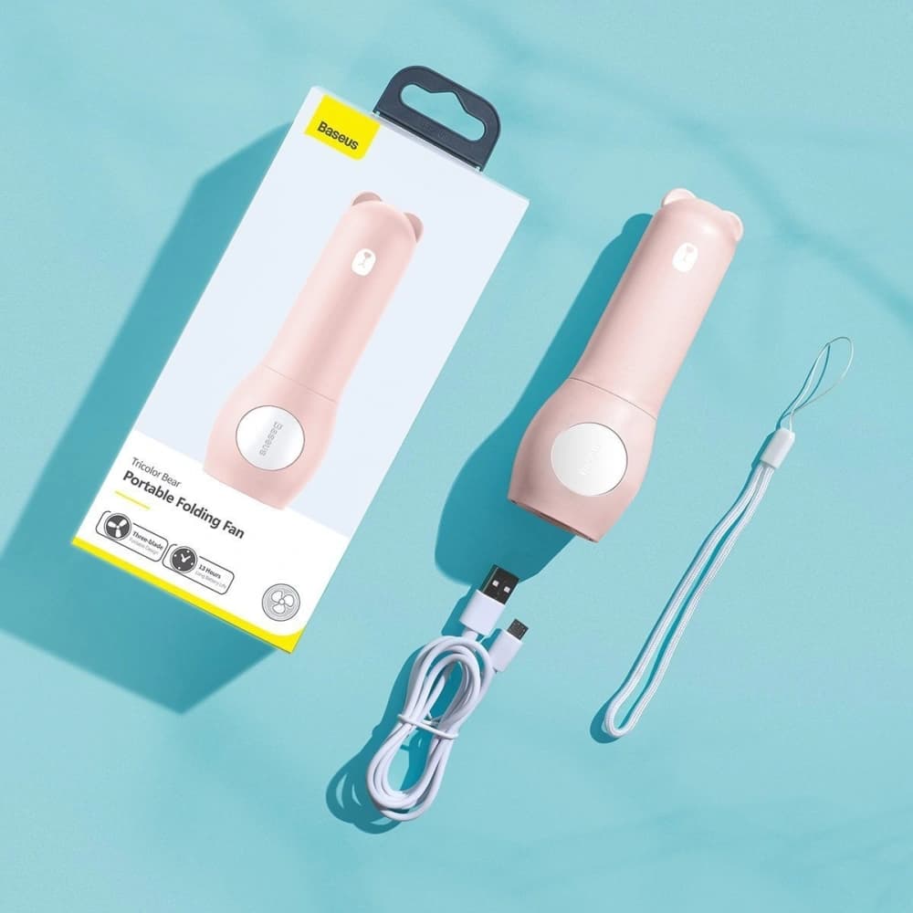 Baseus Tricolor Bear Folding Fan Pink - 7
