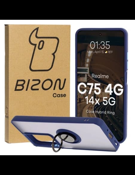 Bizon Case Hybrid Ring Realme C75 4G / 14x 5G füstös, tengerészkék kerettel
