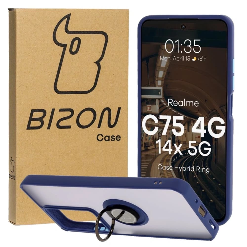 Bizon Case Hybrid Ring Realme C75 4G / 14x 5G rauchig mit einem marineblauen Rahmen - 1