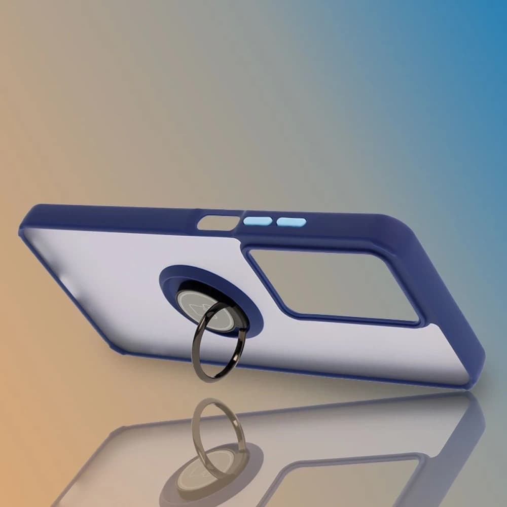 Bizon Case Hybrid Ring Realme C75 4G / 14x 5G rauchig mit einem marineblauen Rahmen - 6