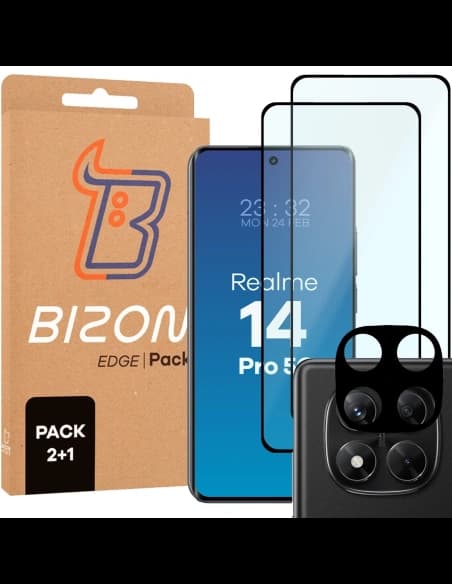 Bizon Edge 2 Pachet 2x sticlă temperată + 1x protecție lentilă Realme 14 Pro 5G
